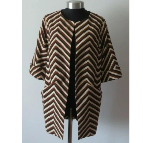 Eva Franco Chevron Car Coat in Brown Motif - Picture 3 of 9